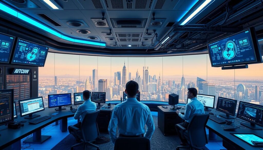 A 24/7 system maintenance mechanism for the UTown entertainment complex, featuring a sleek control room with multiple displays and holographic interfaces. Soft blue lighting illuminates the futuristic interior, where technicians in crisp uniforms monitor a complex network of servers and security systems. The background depicts a panoramic view of the city skyline, showcasing the scale and importance of the establishment's infrastructure. Emphasis is placed on the seamless integration of technology and human oversight, ensuring the smooth and uninterrupted operation of the UTown's gaming and entertainment platforms. A 24/7 system maintenance mechanism for the UTown entertainment complex, featuring a sleek control room with multiple displays and holographic interfaces. Soft blue lighting illuminates the futuristic interior, where technicians in crisp uniforms monitor a complex network of servers and security systems. The background depicts a panoramic view of the city skyline, showcasing the scale and importance of the establishment's infrastructure. Emphasis is placed on the seamless integration of technology and human oversight, ensuring the smooth and uninterrupted operation of the UTown's gaming and entertainment platforms.