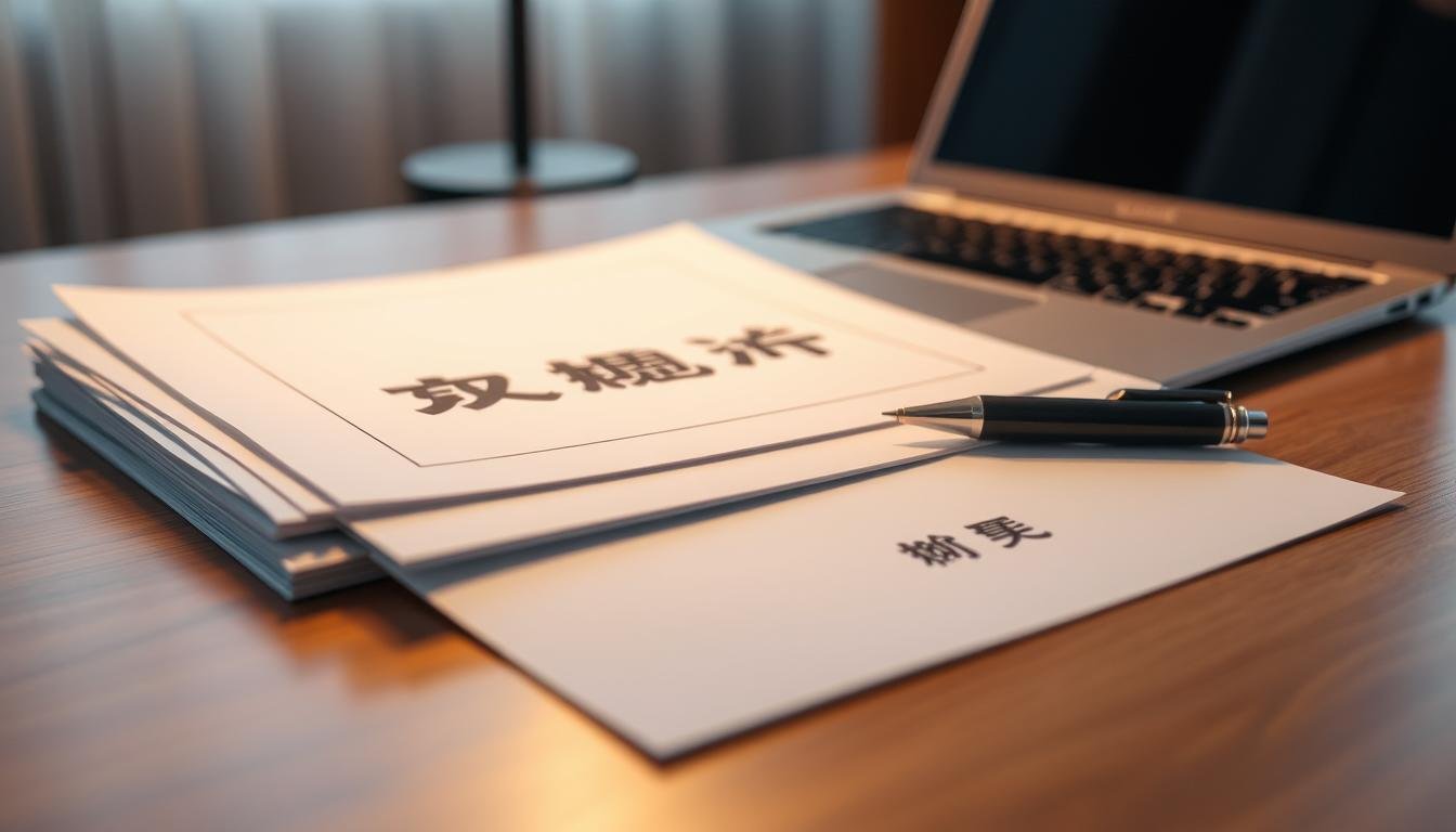 A neatly organized desk with a stack of official-looking documents, a laptop, and a pen resting on top. The documents are labeled "小額信貸" in Chinese characters, suggesting they are related to a personal loan application. The desk is illuminated by a warm, focused light, creating a professional and serious atmosphere. The background is blurred, keeping the focus on the essential elements of the scene. The overall composition conveys the importance of properly preparing the necessary documents for a small loan application.