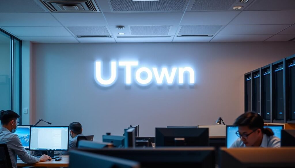 A serene corporate office space, bathed in warm, soft lighting. The UTown logo prominently displayed on the wall, conveying a sense of professionalism and trust. In the foreground, a group of game developers collaborating at their desks, their faces focused and determined. In the background, server racks and security monitoring equipment, highlighting the importance of data protection and cybersecurity. The overall atmosphere is one of diligence, innovation, and a strong commitment to player safety and satisfaction. A serene corporate office space, bathed in warm, soft lighting. The UTown logo prominently displayed on the wall, conveying a sense of professionalism and trust. In the foreground, a group of game developers collaborating at their desks, their faces focused and determined. In the background, server racks and security monitoring equipment, highlighting the importance of data protection and cybersecurity. The overall atmosphere is one of diligence, innovation, and a strong commitment to player safety and satisfaction.