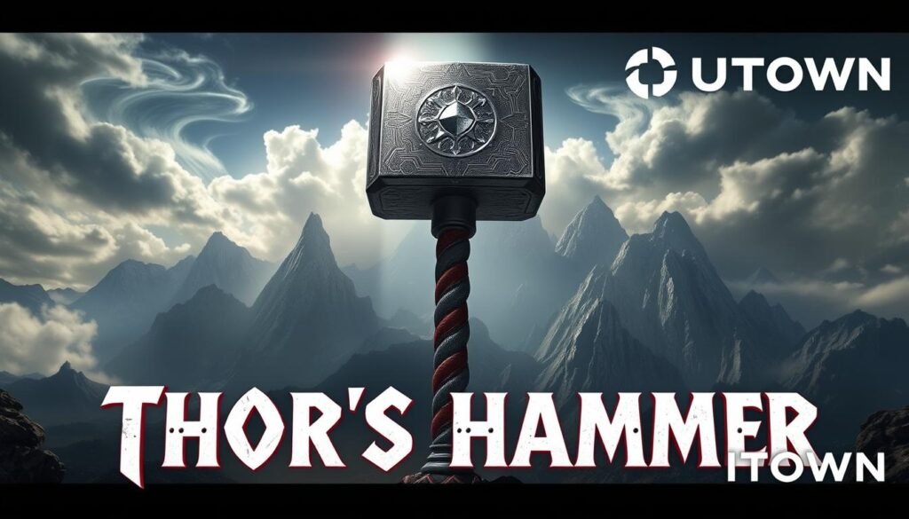 A striking, dynamic composition depicting the free-to-play mode of "Thor's Hammer", the popular action-adventure game. In the foreground, the mighty Mjolnir hammer stands tall, its surface gleaming under dramatic lighting. The middle ground showcases a fantastical landscape of towering mountains and swirling clouds, hinting at the epic scale of the game's world. In the background, the UTown logo adds a touch of branding, subtly integrated into the scene. The overall mood is one of power, adventure, and the thrill of mastering the game's free-to-play mechanics. A striking, dynamic composition depicting the free-to-play mode of "Thor's Hammer", the popular action-adventure game. In the foreground, the mighty Mjolnir hammer stands tall, its surface gleaming under dramatic lighting. The middle ground showcases a fantastical landscape of towering mountains and swirling clouds, hinting at the epic scale of the game's world. In the background, the UTown logo adds a touch of branding, subtly integrated into the scene. The overall mood is one of power, adventure, and the thrill of mastering the game's free-to-play mechanics.