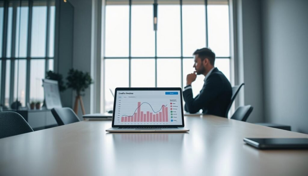 A sleek, modern office setting with a minimalist desk arrangement. In the foreground, a laptop displays a graph tracking credit check frequencies, with intuitive data visualizations. In the middle ground, a person sits at the desk, deep in thought, contemplating strategies to optimize their credit management. The background features floor-to-ceiling windows, allowing natural light to pour in, creating a sense of openness and clarity. Soft, directional lighting accentuates the clean lines and surfaces, conveying a professional and organized atmosphere. The overall mood is one of thoughtful contemplation and control over financial well-being. A sleek, modern office setting with a minimalist desk arrangement. In the foreground, a laptop displays a graph tracking credit check frequencies, with intuitive data visualizations. In the middle ground, a person sits at the desk, deep in thought, contemplating strategies to optimize their credit management. The background features floor-to-ceiling windows, allowing natural light to pour in, creating a sense of openness and clarity. Soft, directional lighting accentuates the clean lines and surfaces, conveying a professional and organized atmosphere. The overall mood is one of thoughtful contemplation and control over financial well-being.